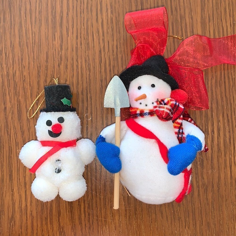 2 cloth snowman Christmas tree ornaments